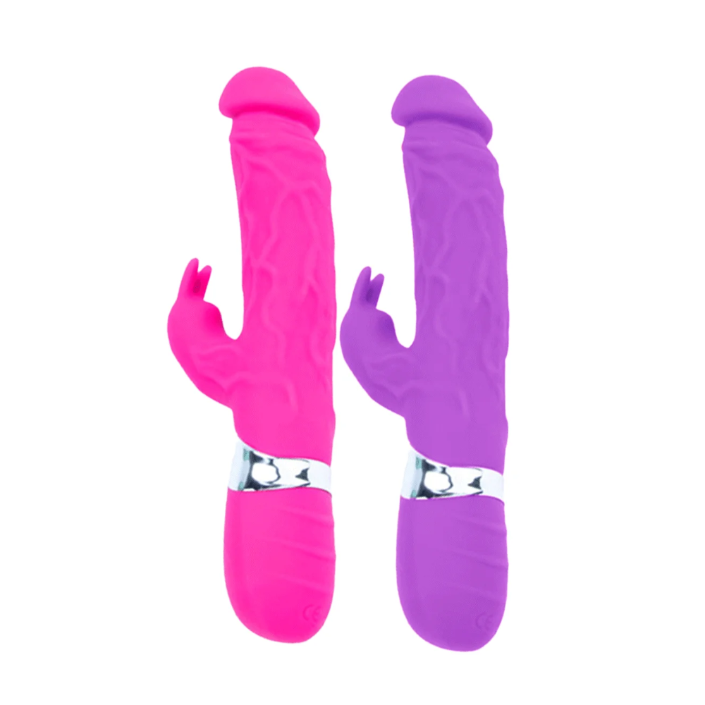 Vibrador Rabbit com Veias e Estimulador de Clitóris - 2 Cores