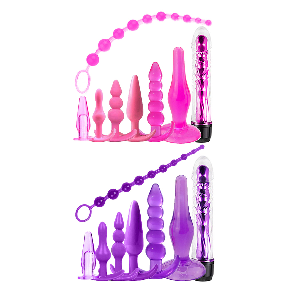 Kit Plug Anal de Silicone Jelly com Vibrador - 8 Peças - 2 Cores