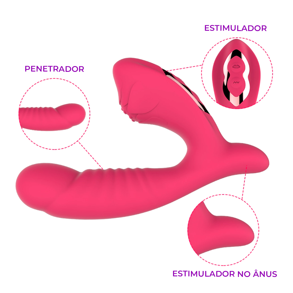 Vibrador Penetrável com Estimulador de Clitóris Texturizado