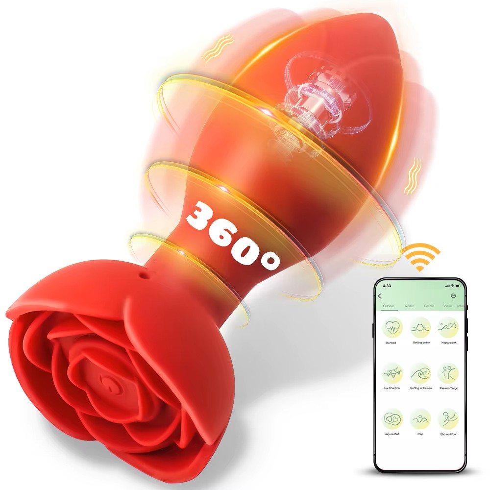 Plug Anal Rosa Giratória com Vibração com Controle Via Aplicativo