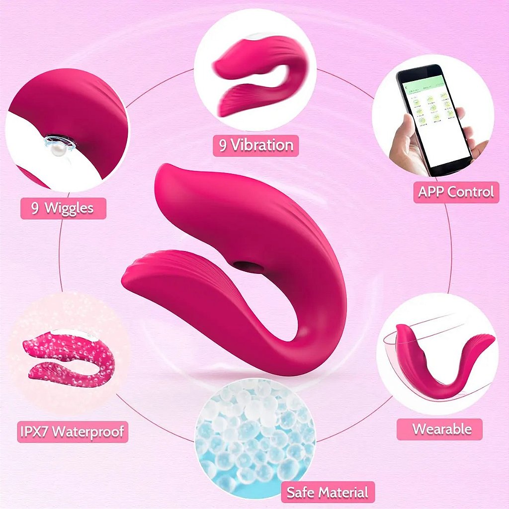 Vibrador de Casal com Sugador de Clitóris Via Aplicativo- 2 Cores - 图片 4